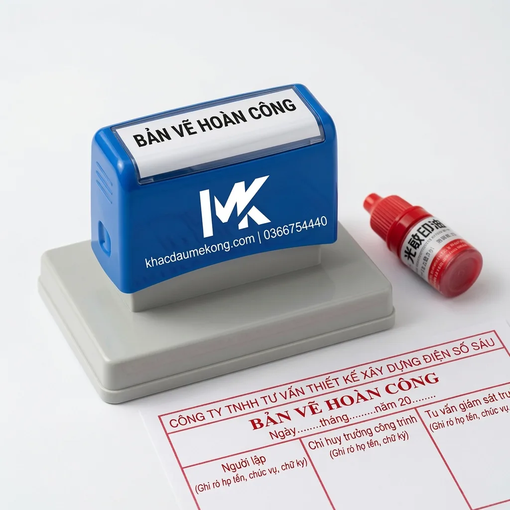 Dấu hoàn công liền mực Flash branded Khắc Dấu Mekong