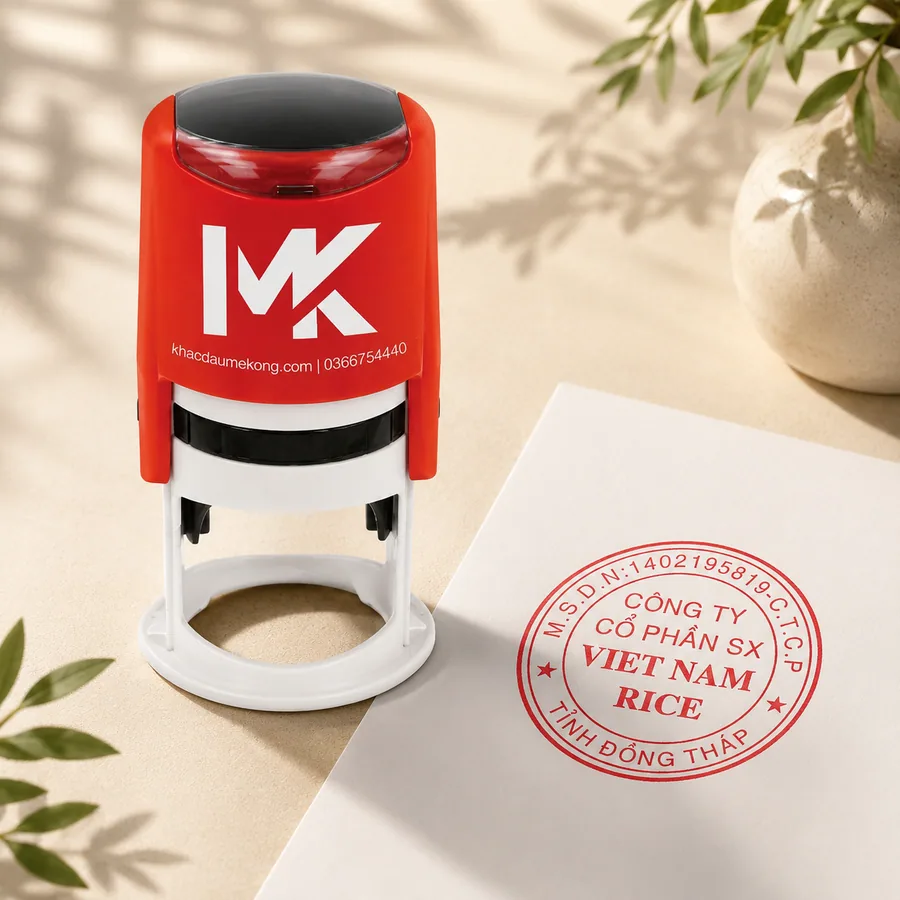Mẫu minh họa dấu tròn công ty cổ phần; tên và thông tin trên ảnh chỉ dùng để tham khảo bố cục