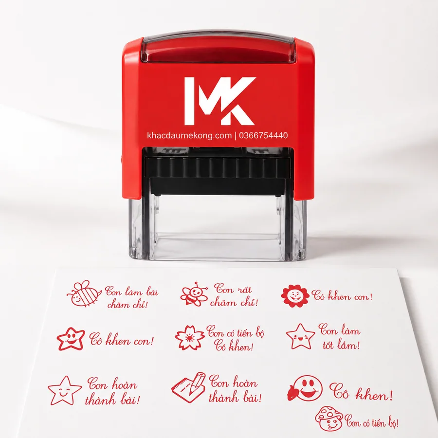 Mẫu dấu logo Cô khen mặt cười dành cho giáo viên tiểu học