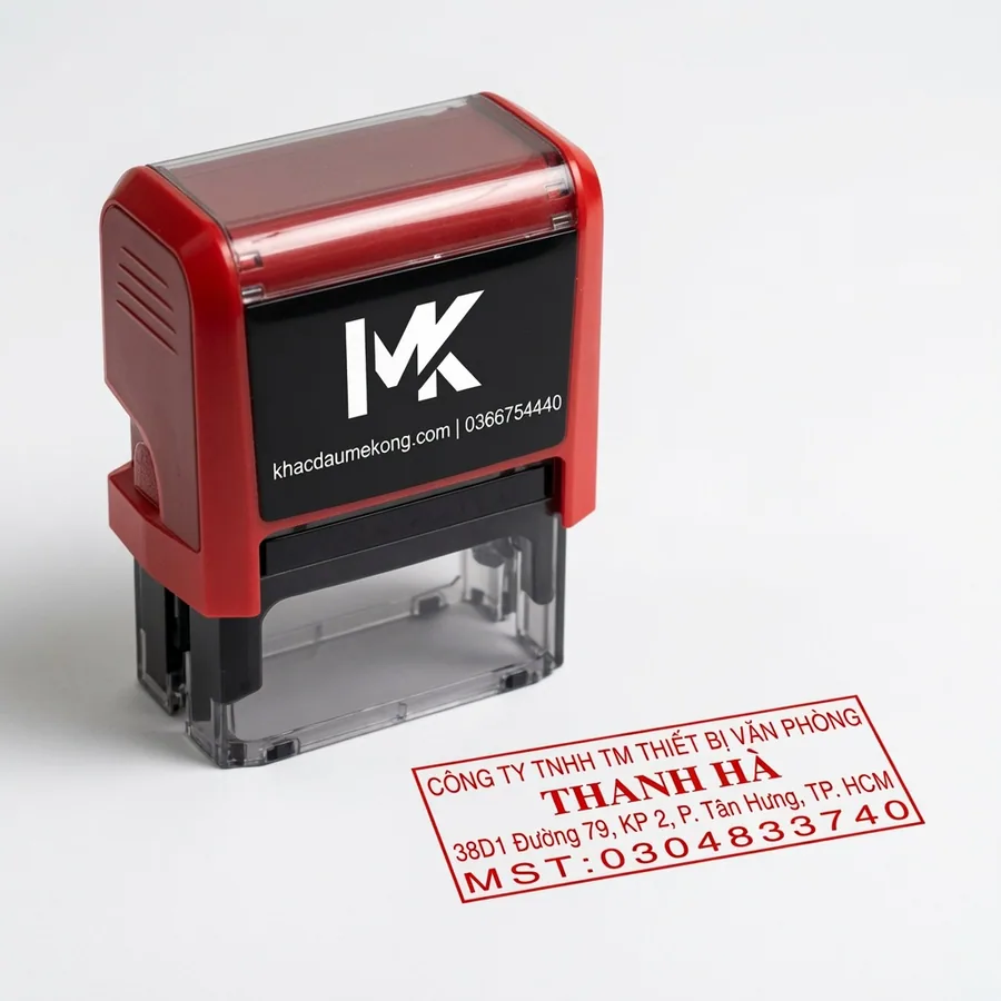 Mẫu dấu vuông mã số thuế minh họa cách bố trí tên đơn vị và thông tin liên hệ