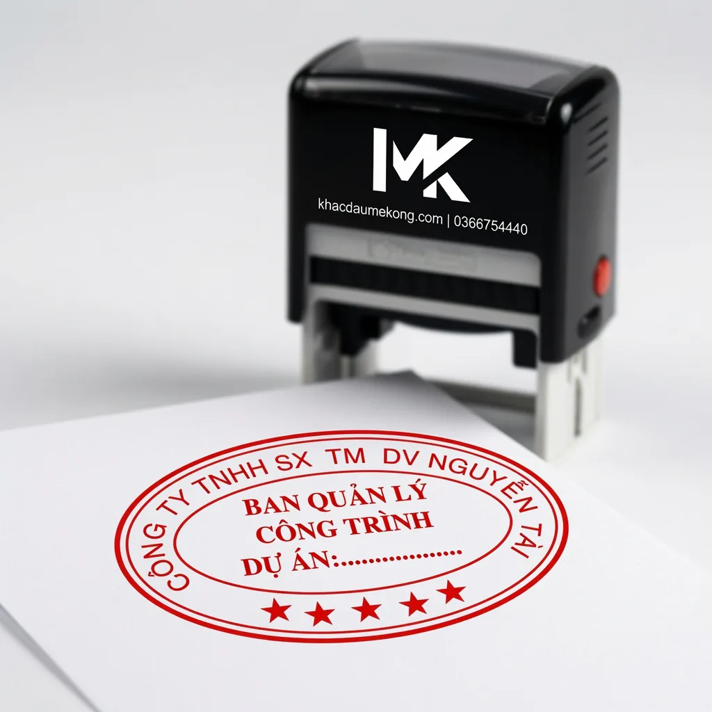 Chi tiết mặt dấu cao su khắc laser sắc nét và cán dấu chắc chắn